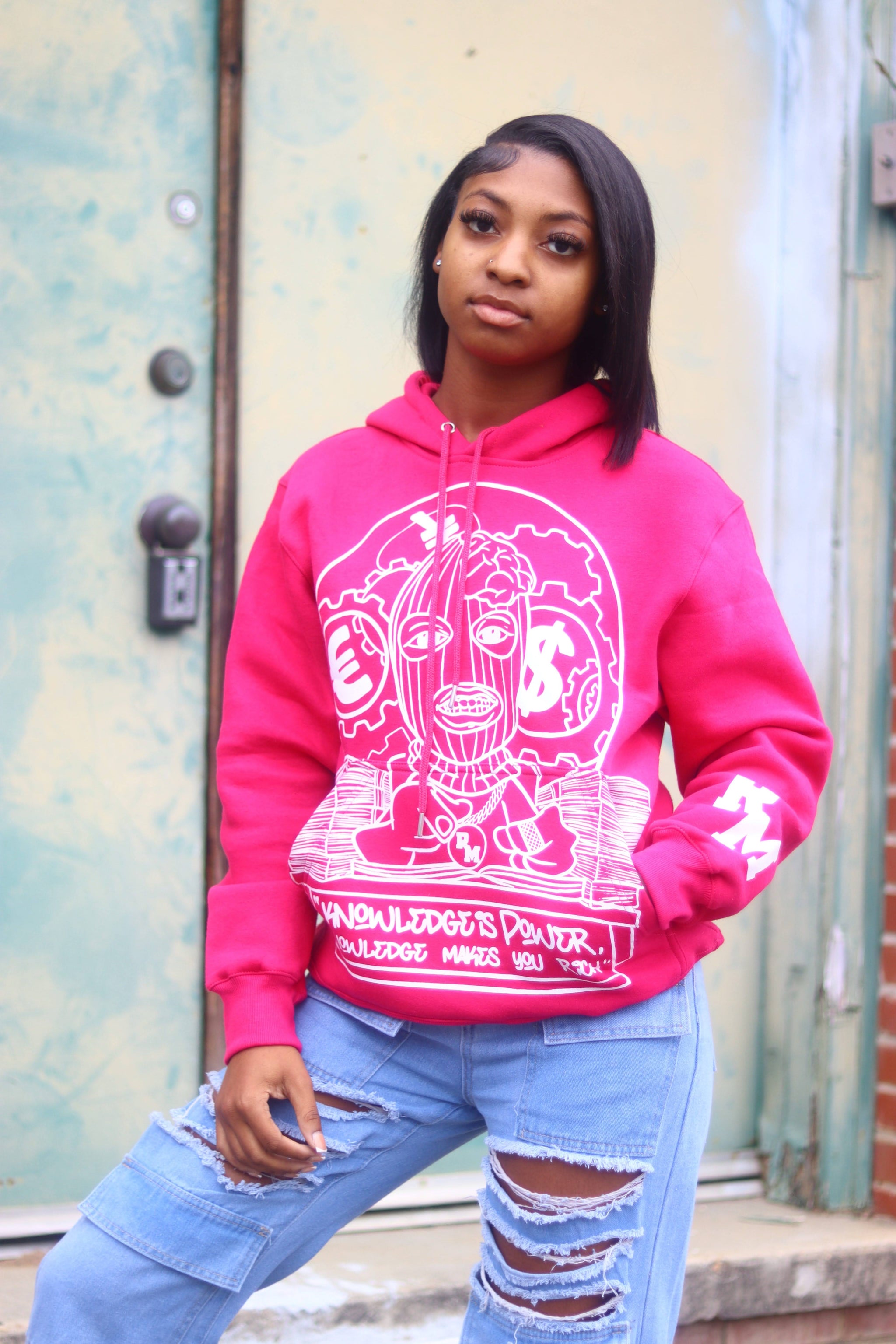 HOT PINK KNOWLEDGE HOODIE Rich Mentality Clothing